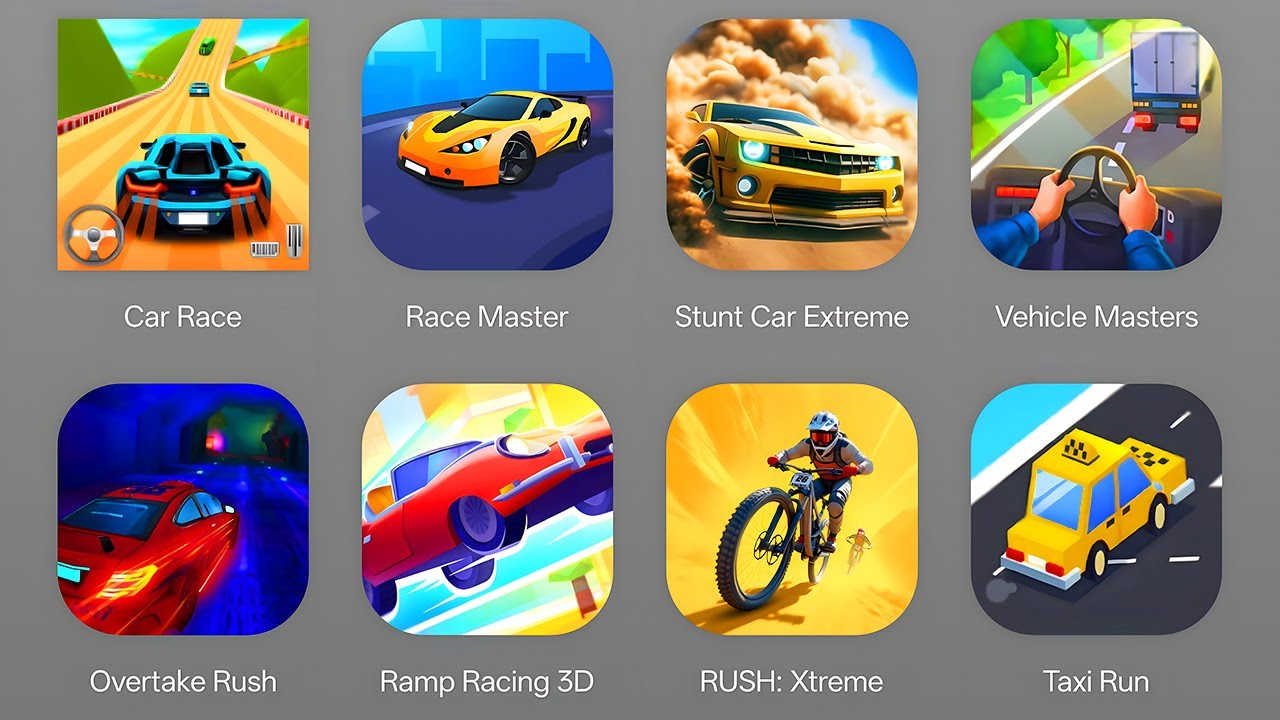 New Car Race, Race Master, Stunt Car Extreme,Vehicle Masters,Overtake Rush,Ramp Racing ,Rush Extreme