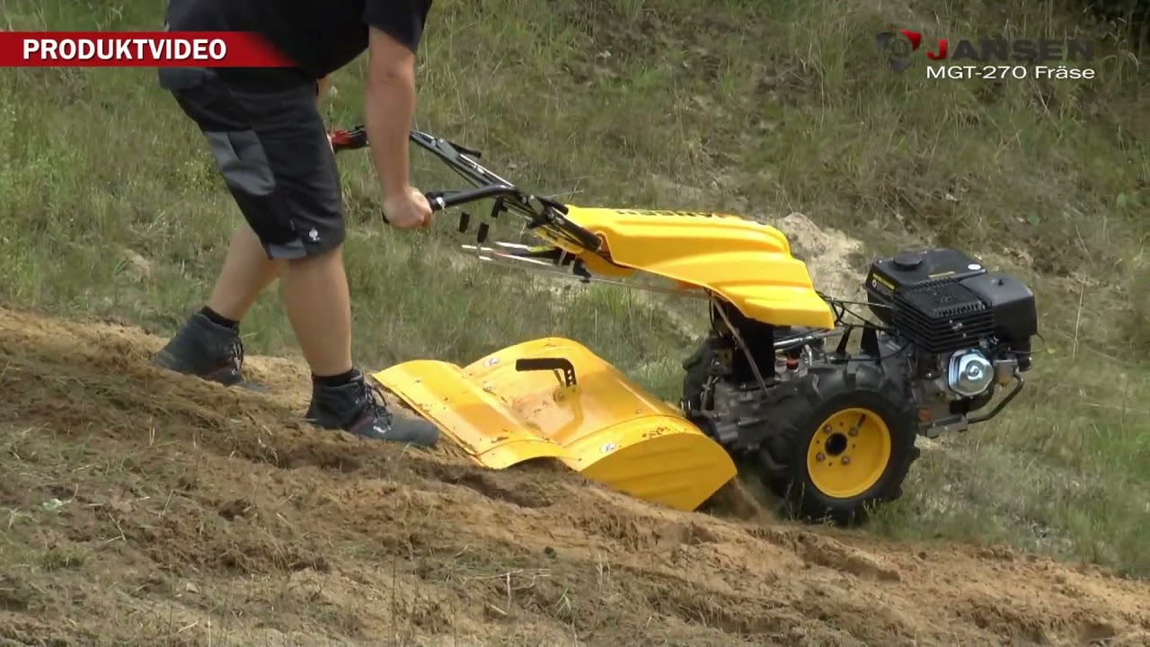 Jansen MGT 270 walk-behind tractor with rotavator attachment (English subtitles)