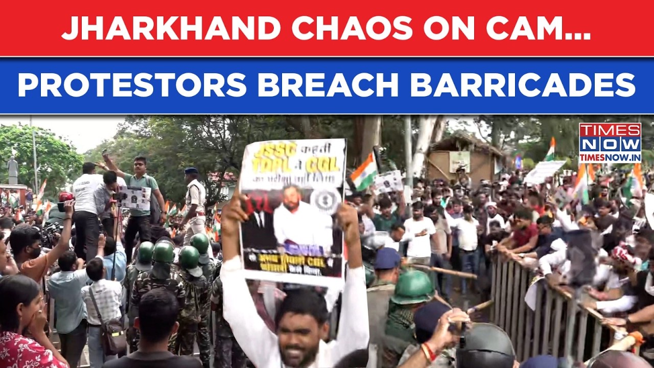 Jharkhand Vidhan Sabha March: Dramatic Visuals Out| Protestors Breach Police Barricades, Clash Erupt