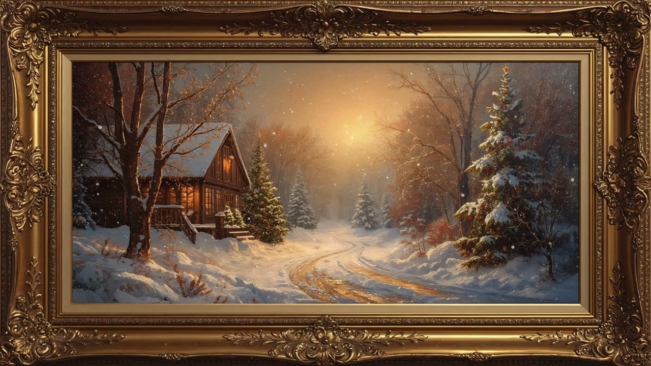 Winter-Themed Snow And House | GRY Framed TV Art Screensaver | Artwork for Your Television