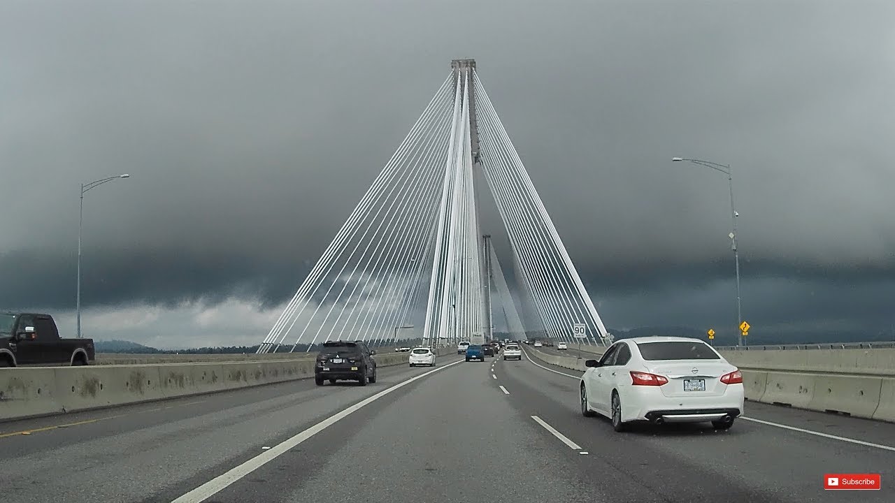 Driving over Port Mann Bridge Vancouver 2019