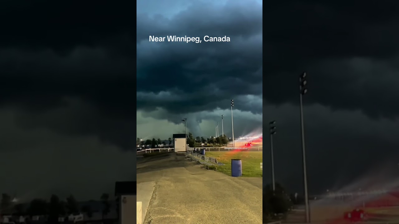 You don't see this very often! A strong #tornado just west of Winnipeg in Canada tonight #Winnipeg