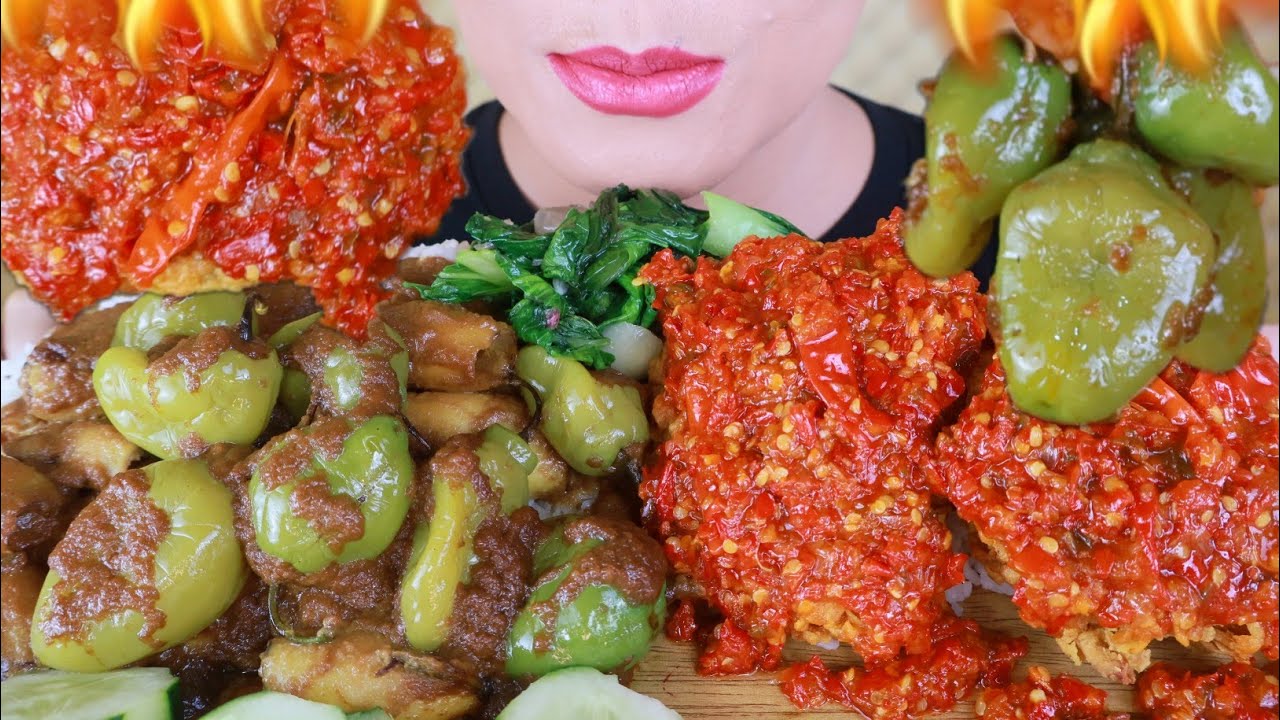 ASMR ASE CABE GENDOT CAMPUR CUMI, AYAM CRISPY SAMBEL CHILI PADI | ASMR MUKBANG INDONESIA