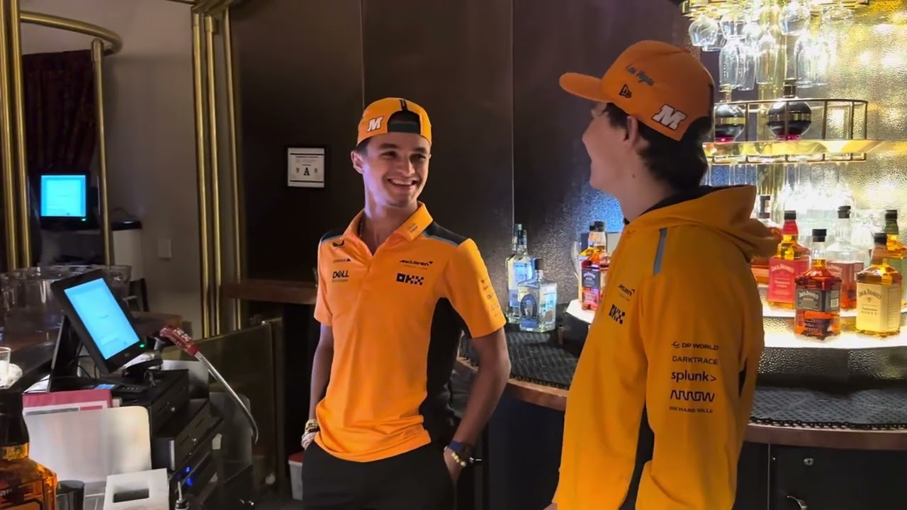 Lando Norris and Oscar Piastri mixing drinks in Las Vegas - Nov 14, 2023