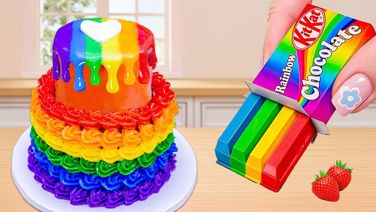 Amazing Mini Rainbow Chocolate Buttercream KitKat Cake Decorating 🌈 Tiny Rainbow Cake By DIY Cakes