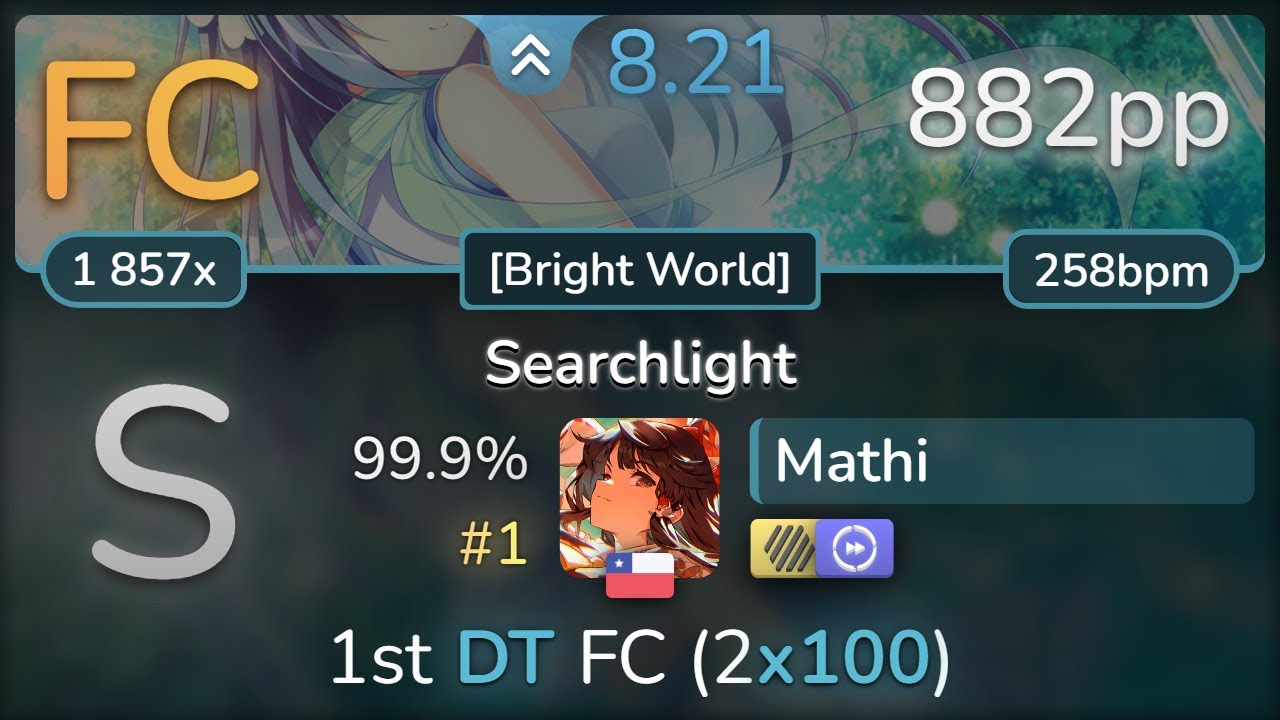 Mathi | kamome sano - Searchlight [Bright World] +HDDT 99.9% (#1 882pp FC) - osu!
