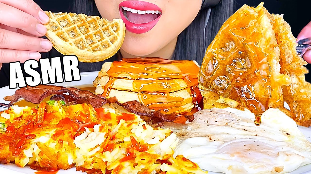 ASMR AMERICAN BREAKFAST with WAFFLES & CHEESY HASH BROWNS HOMEMADE MUKBANG | ASMR Phan