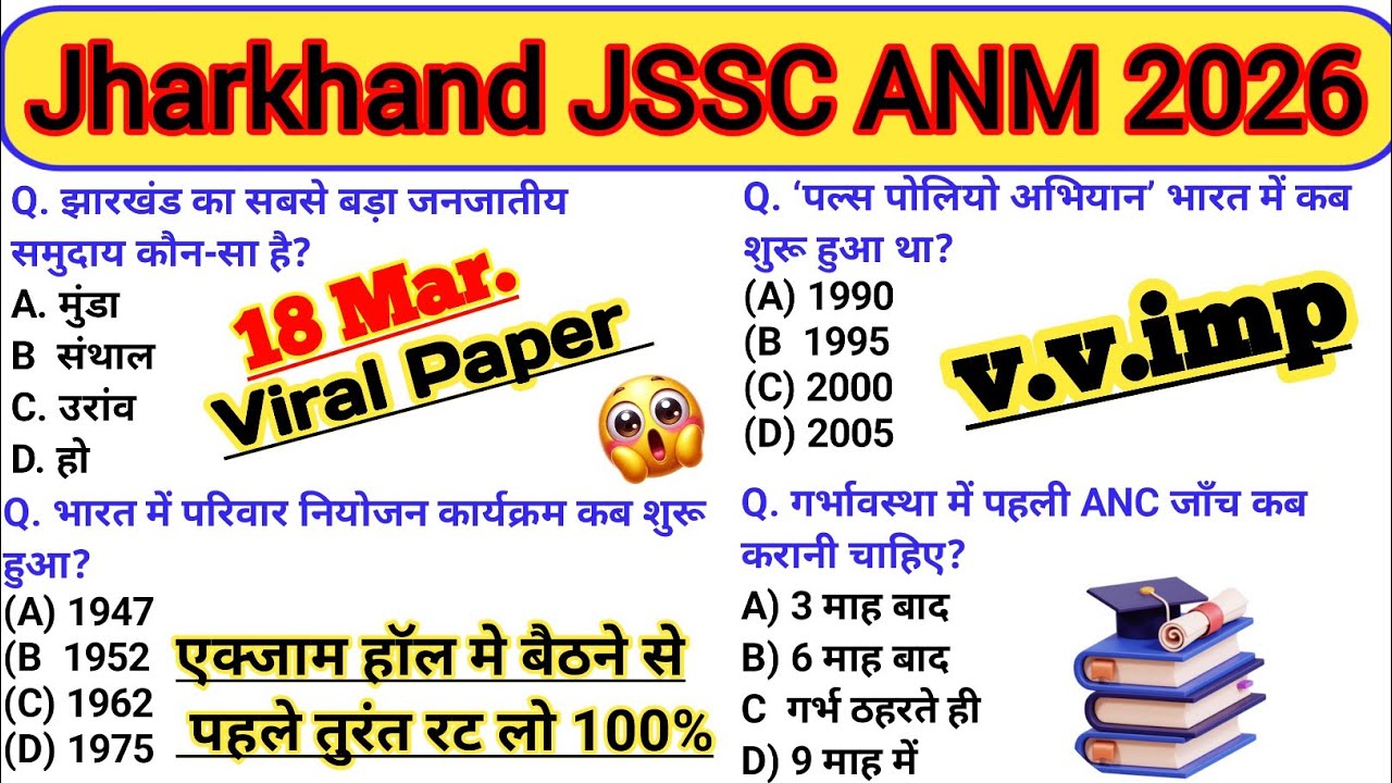 Jharkhand JSSC ANM 2026🔥100 Most Important Questions/Nursing Classes/Jharkhand Exam/ANM Classes/ANM