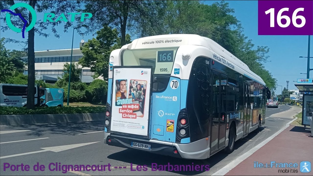 Bus 166 RATP - GX337 SE (3p) N°1595 Porte de Clignancourt --- Les Barbanniers (Service Partiel)
