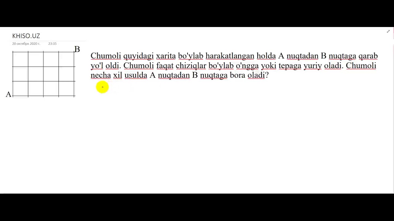 #Combinatorika. A punktdan B punktga necha xil usulda borish mumkin?