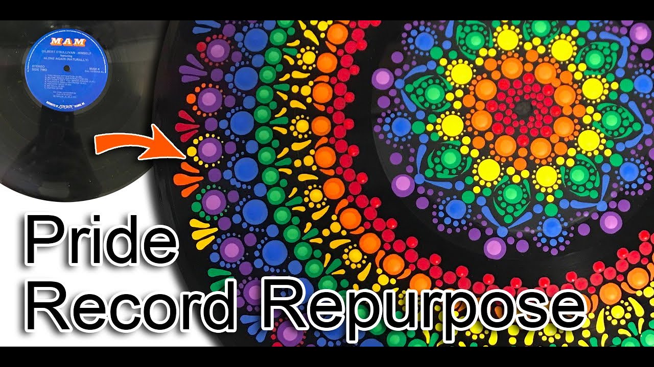 Pride Mandala - How to repurpose a Record Album into beautiful Dot Mandala wall décor tutorial - 280