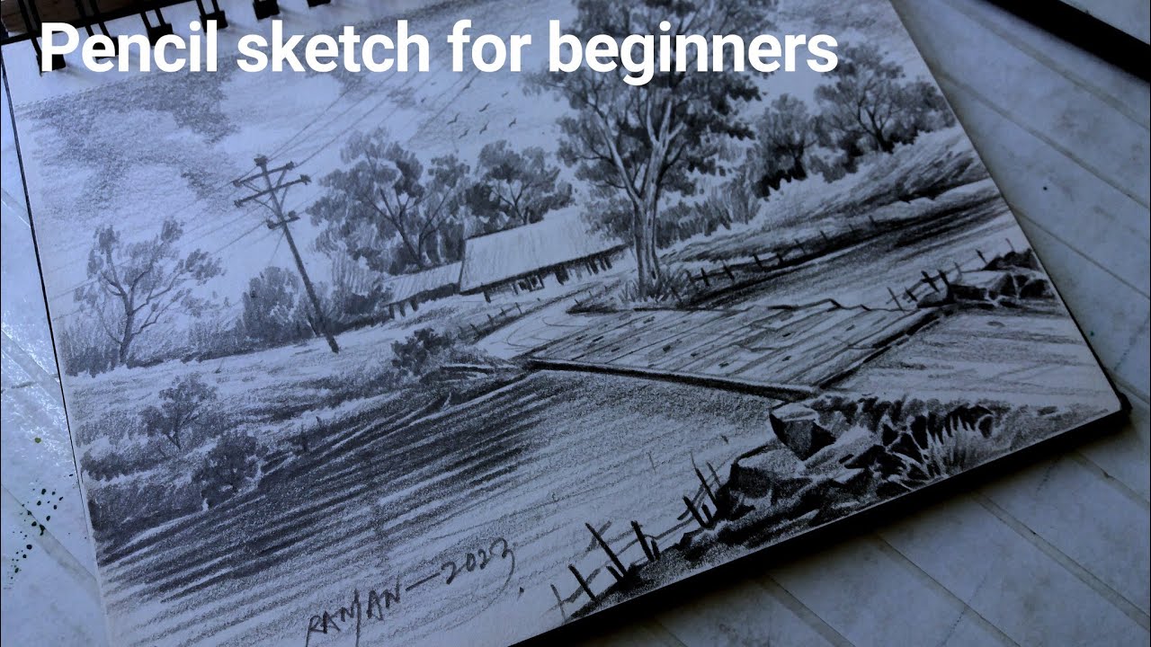 Pencil drawing scenery // Pencil sketching tutorial for beginners // Drawing of nature painting