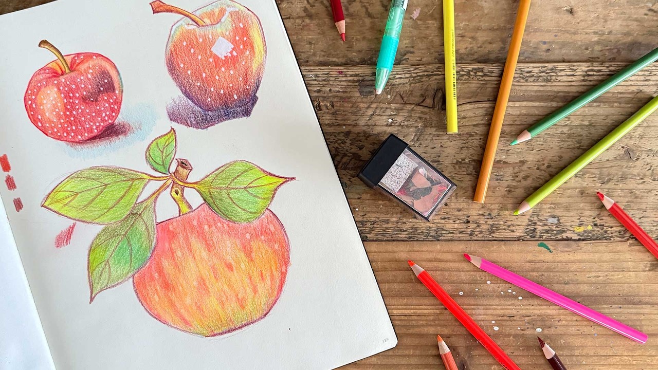 Drawing a Neon Apple with Prismacolor Premier Colored Pencils 🍎