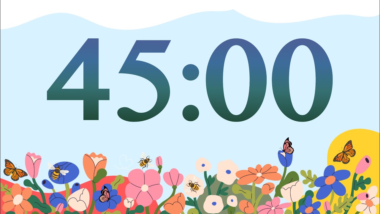 45 Minute Cute Spring Bees and Flowers Classroom Timer (No Music, Piano Alarm at End)