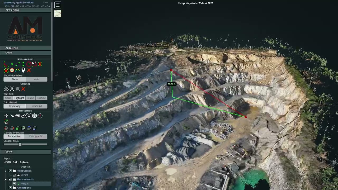 VISUALISATION D'UN NUAGE 3D DE CARRIERE DANS UN NAVIGATEUR WEB
