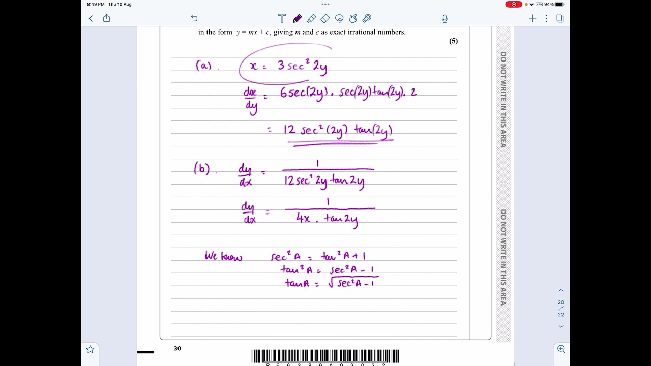 IAL, Edexcel, Jan 2021, P3, Q10, Differentiation, Chain Rule, Identities, Pure, N Peters, WMA13/01