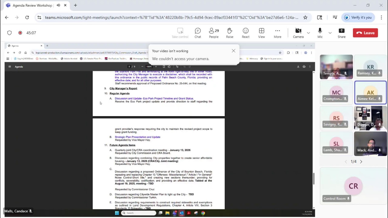 City of Boynton Beach, FL November 13, 2025 Virtual Agenda Review Workshop