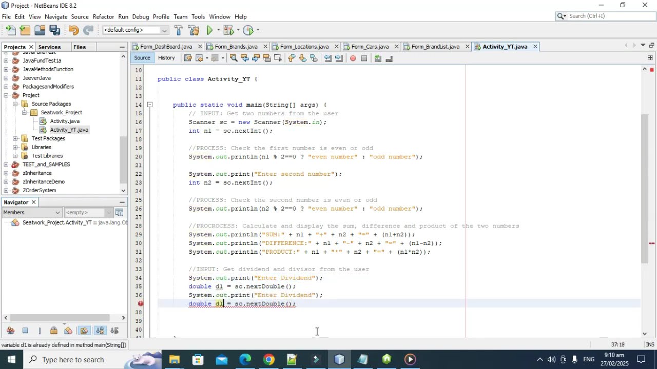 🖥️ Create a Java program that performs 🚀 Java Basics: Simple Operations & User Input 🎯 Console