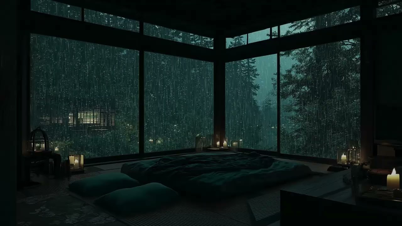 Real Soft Rain on Garden Leaves 🌧 Dark Night Environment for Healing Sleep
