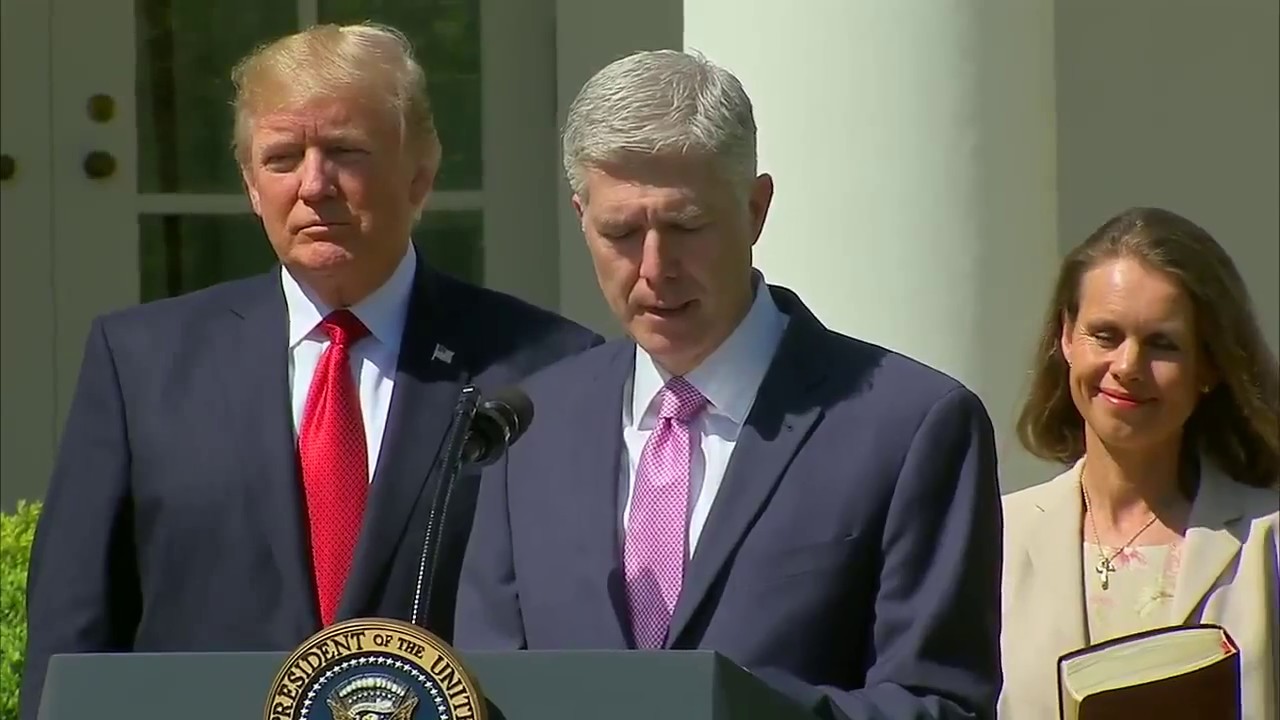 Judge Neil Gorsuch being sworn into Supreme Court by President Donald Trump