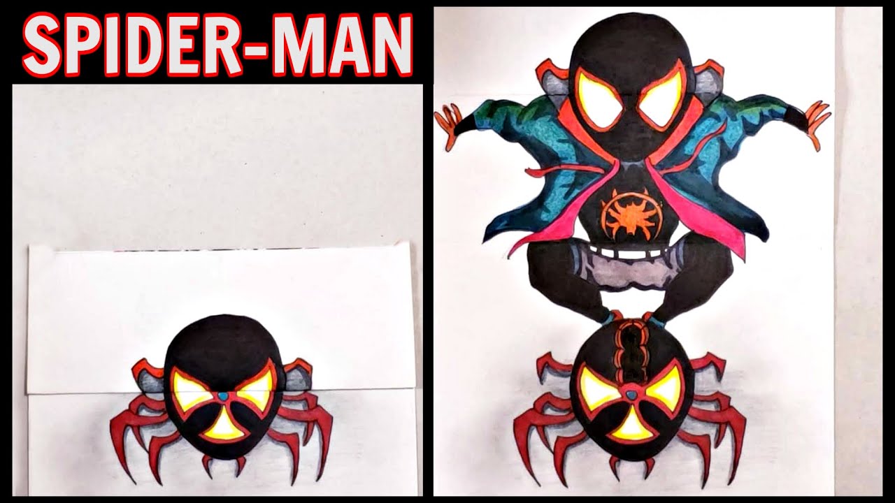 How to Draw a FOLDING SURPRISE DRAWING of Spider Man Miles Morales Into the Spider verse ( Ep 21 )