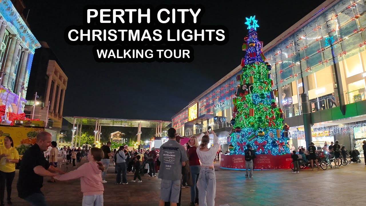 Perth City Christmas Lights - Walking Tour 4K, Australia
