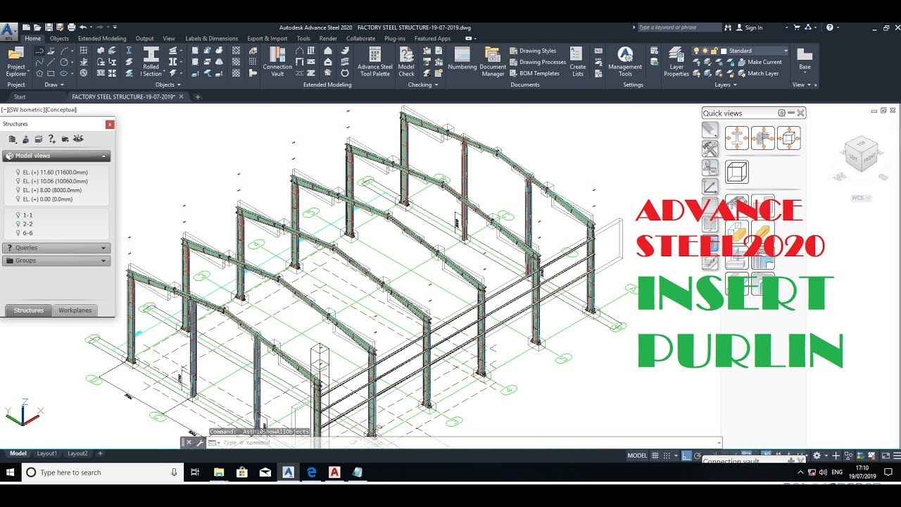 ADVANCE STEEL 2020/12/HOW TO ADD PURLINS