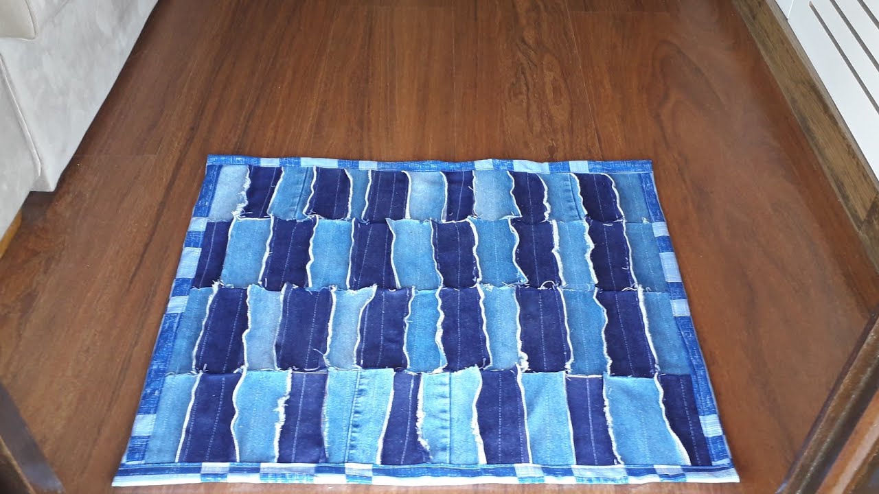 tapete capacho com calças jeans velhas,passo a passo.
