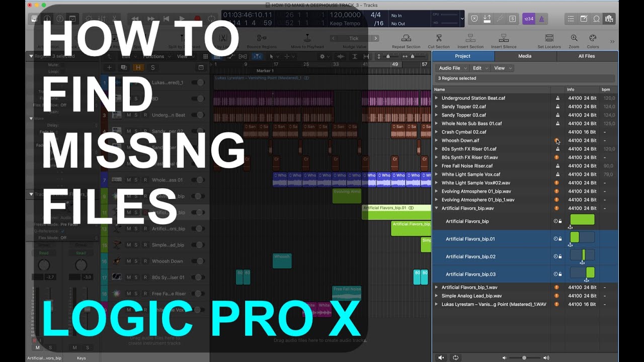 Как найти отсутствующие файлы в LOGIC PRO X