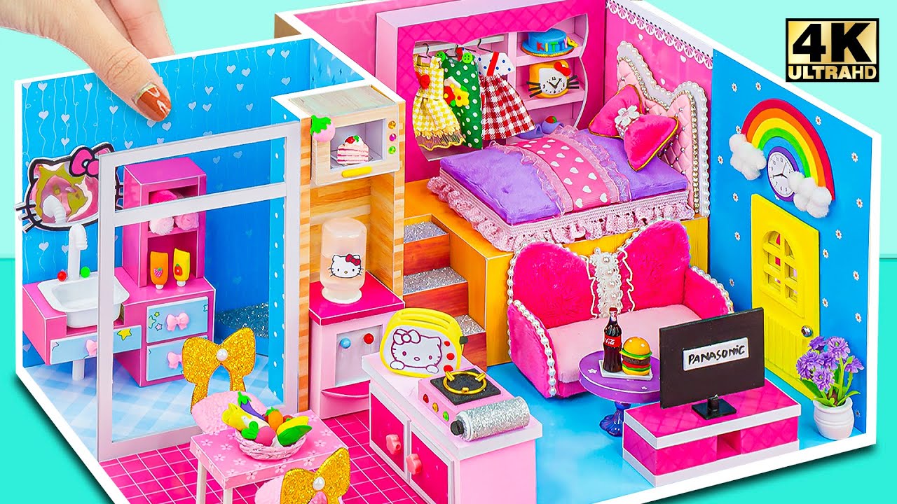Building Cute Miniature House using Pink and Blue Color from Cardboard (EASY) ❤️ DIY Miniature House