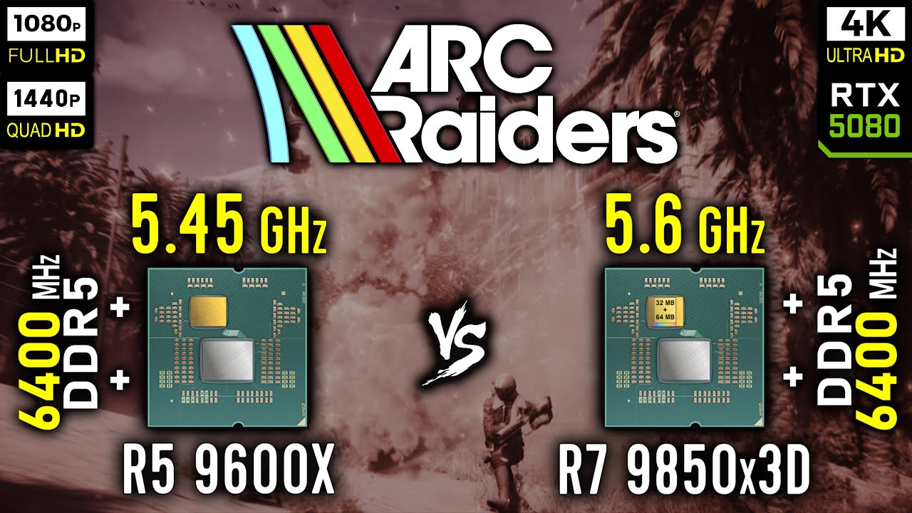 Ryzen 5 9600X vs Ryzen 7 9850x3D in ARC Raiders | RTX 5080 [ 1080p, 1440p, 4K ]