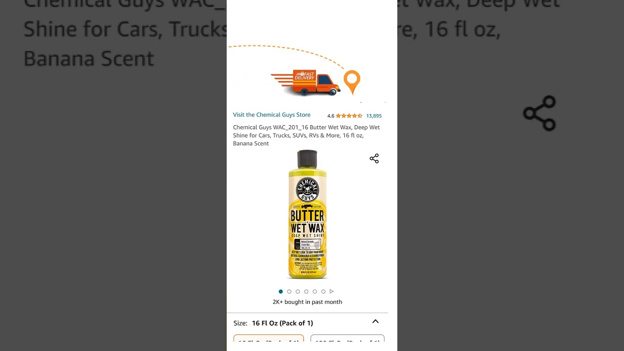 Chemical Guys WAC_201_16 Butter Wet Wax, Deep Wet Shine for Cars, Trucks, SUVs, RVs & More, 16 fl