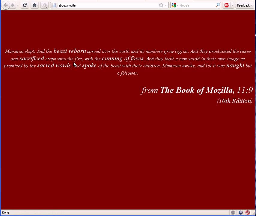 Mozilla Firefox Easter Egg - Book of Mozilla Passage