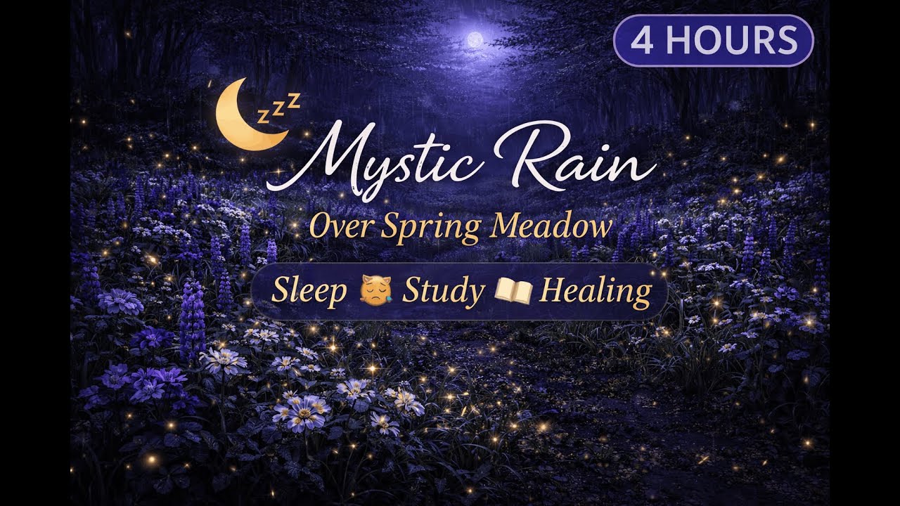 Mystic Spring Meadow Rain at Night | Sleep • Study • Healing (4 Hours)