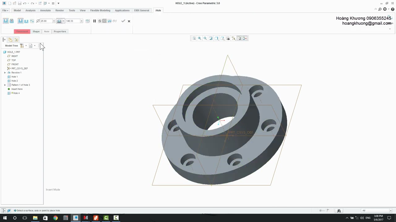 22 - Thiết kế phần tử lỗ (Hole) trong Creo Parametric