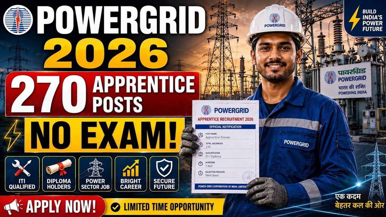 POWERGRID Apprentice Recruitment 2026 🔥 | 270 Vacancies | ITI, Diploma & Degree | No Exam