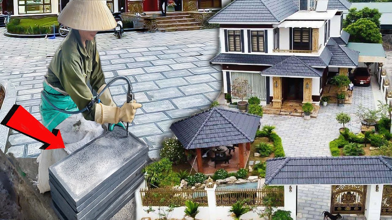 Cận cảnh chế tác đá lát sân Cao Cấp CHỐNG trơn trượt 100% - Đá xanh đen băm trừ viền hone 30x60