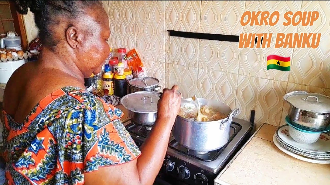 Mum cooks simple okro soup with local coconut oil (Cook and praise God with us)