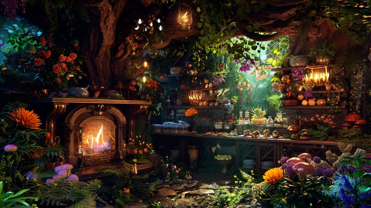 Explore the Witchy Ancient Forest ❖ Enjoy and Relax w/ Enchanted Music & ASMR Fireplace 🌿