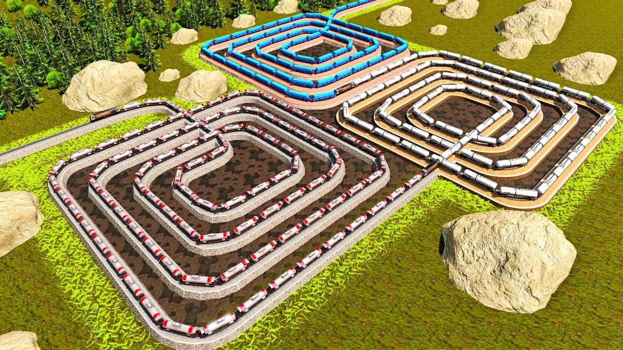 Three Rails Super Giant Extreme Twisted Maze🚦Most Complicated Train Tracks Three Maze🚇Trainz 2019