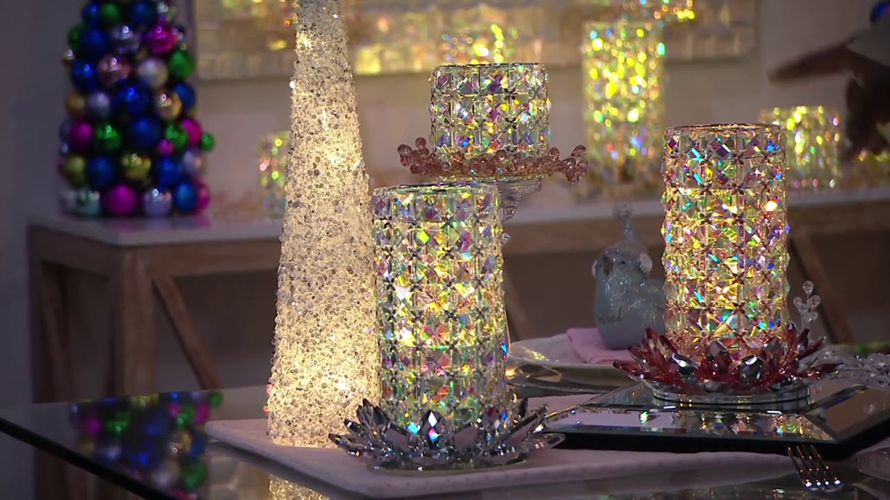 S/2 Illuminated Iridescent Faceted Glass Votives by Valerie on QVC