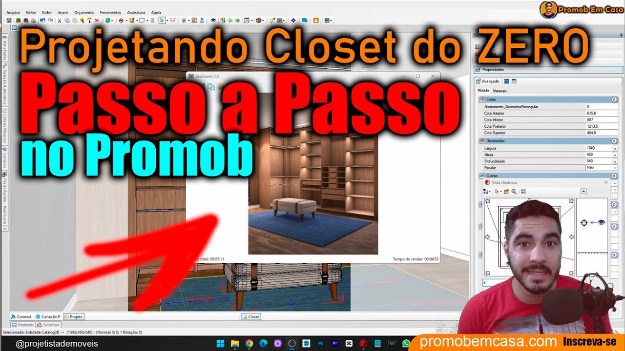 PROJETANDO CLOSET DO ZERO NO PROMOB Passo  a Passo   Curso Promob em Casa