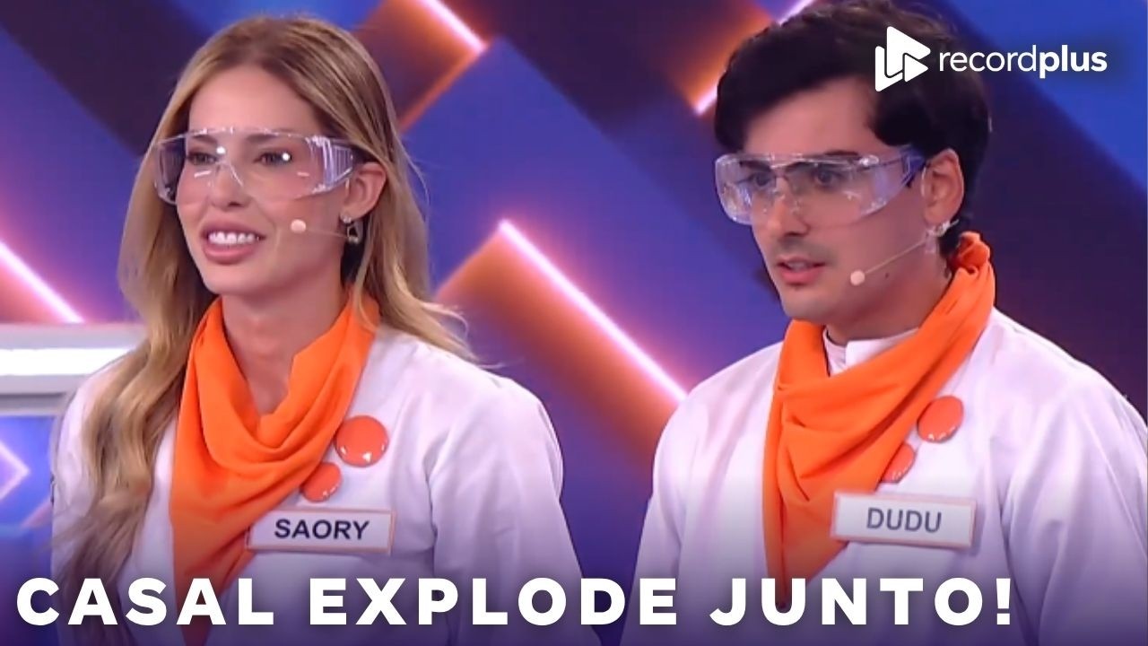 Dudu e Saory se abra&ccedil;am em momento fofo para se proteger da tinta da bomba | Dispon&iacute;vel RecordPlus