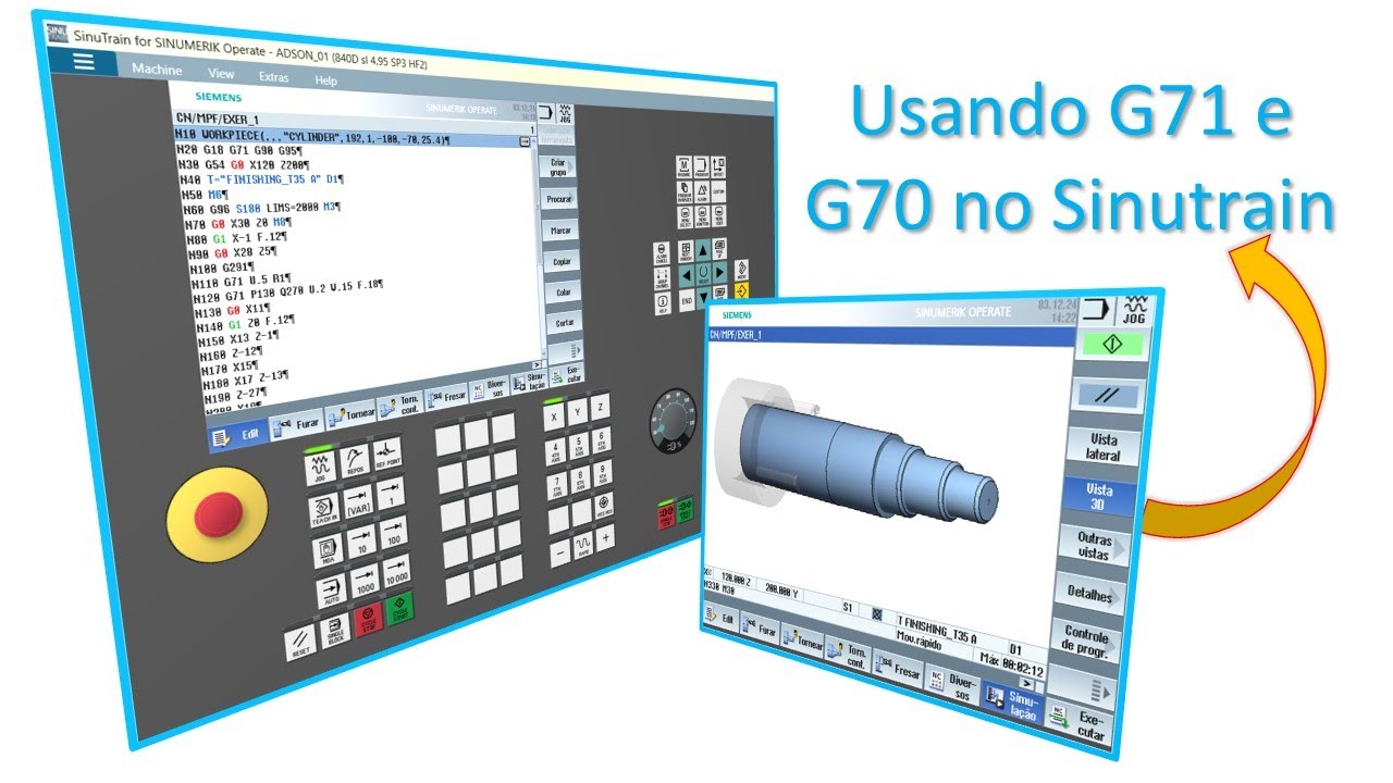 Exercício 1Torno CNC| Ciclo de desbaste G71 e Acabamento G70 no Sinutrain Siemens