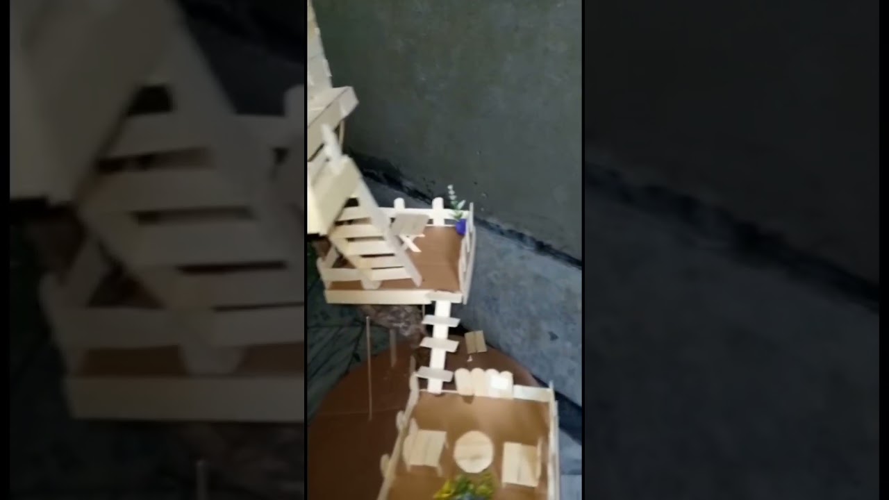Tree house with pop scale stick #diy #cardboard #creative