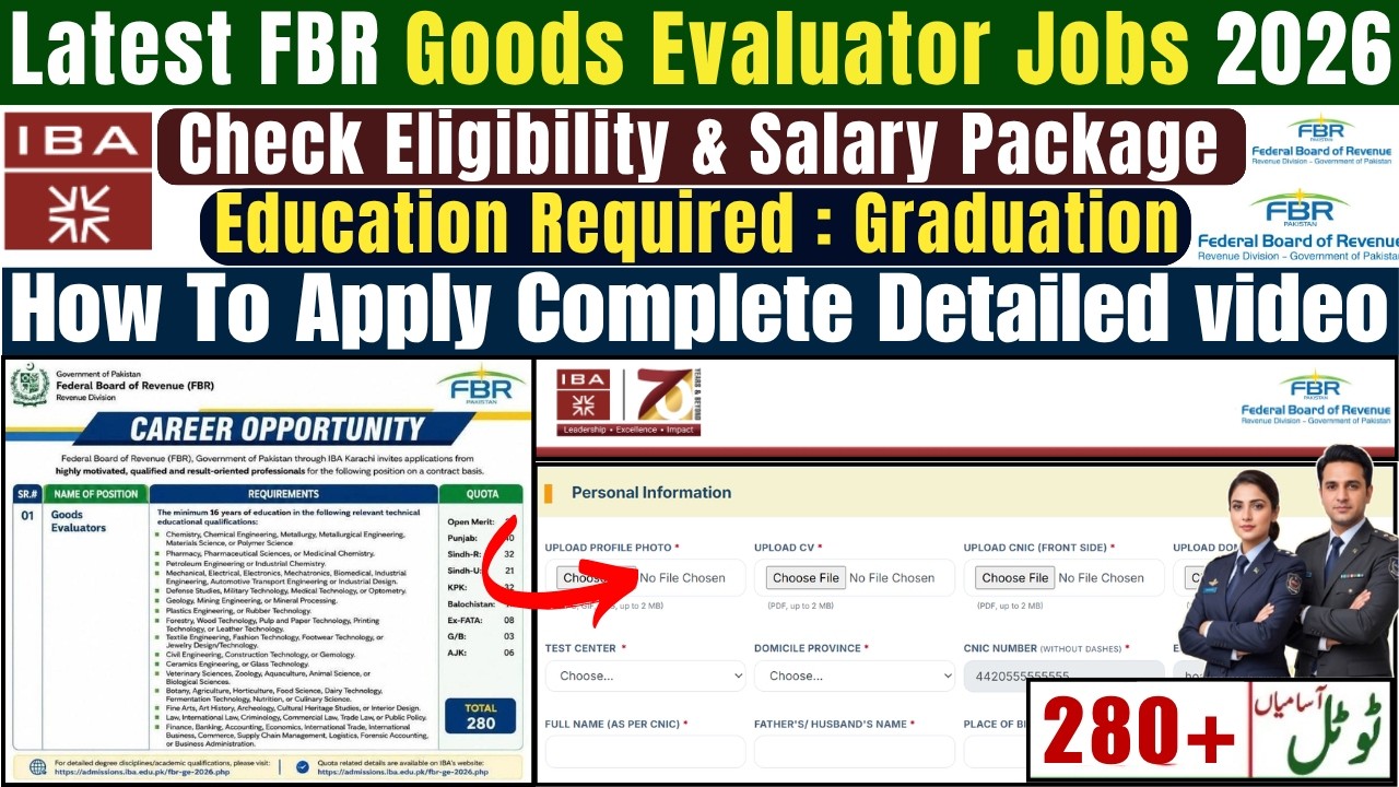 280+ FBR Goods Evaluator Jobs 2026 | FBR Jobs 2026 Online Apply | Latest Govt Jobs in Pakistan