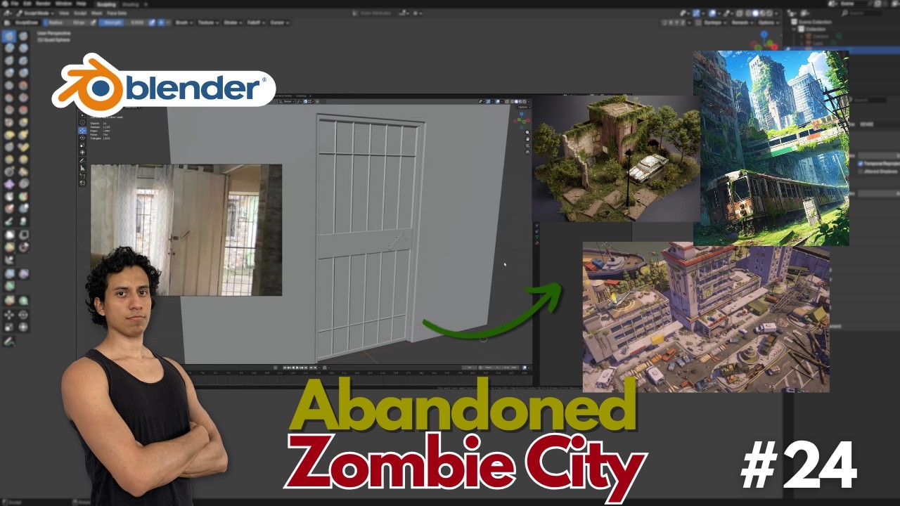 (Day 24) Blender 3D: Abandoned Zombie City - Creating the first metallic door