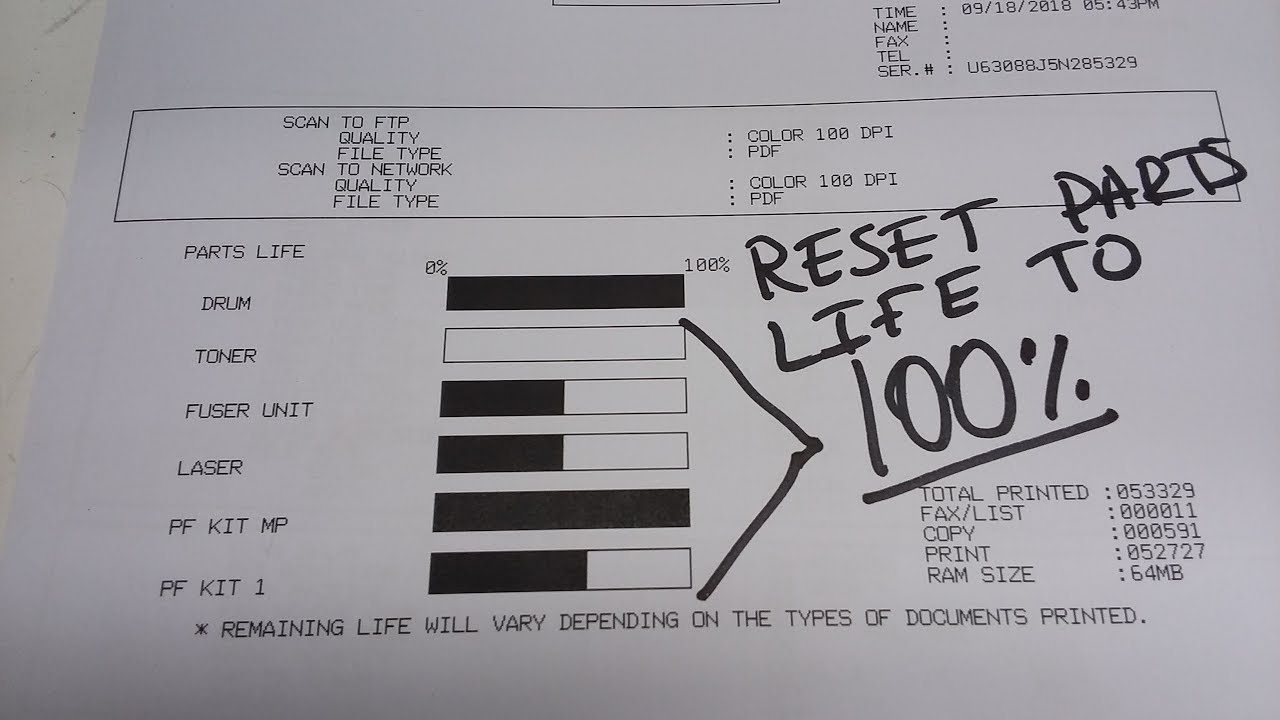 How to Reset Fuser Life, Clear Parts Life End message on Brother MFC-8710DW, 8810DW, 8510DN