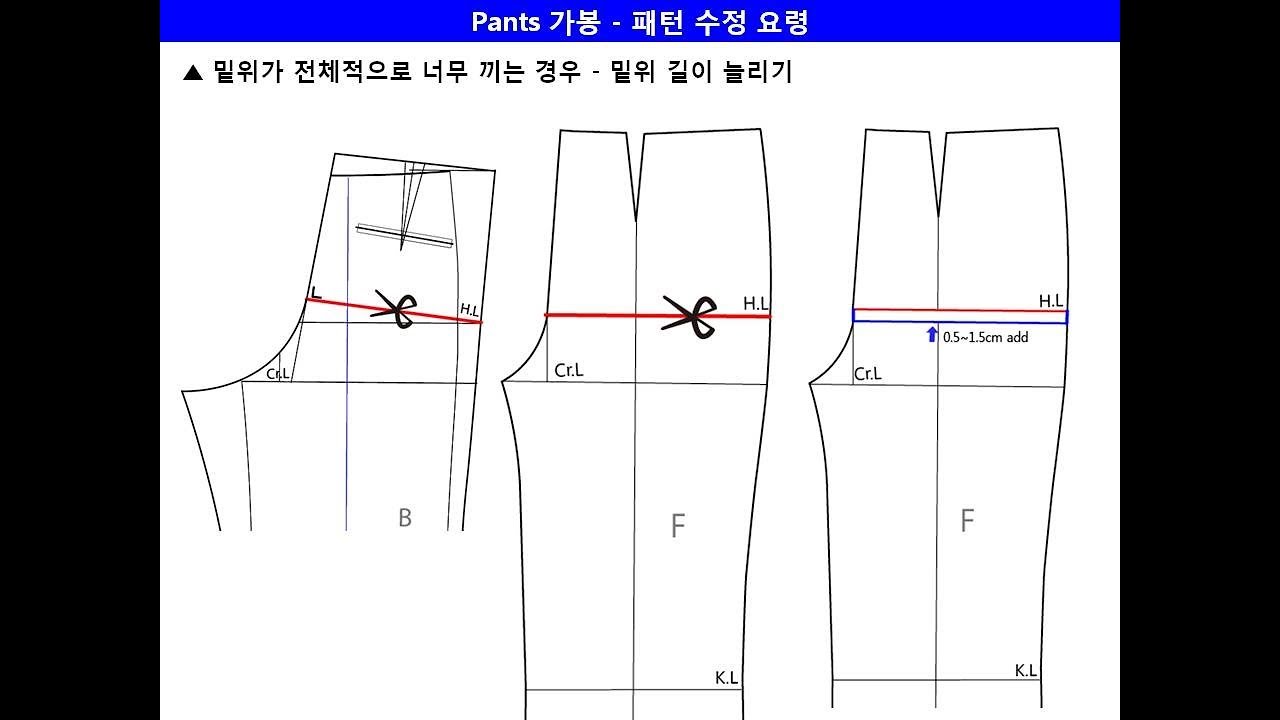 바지 패턴 수정과 가봉 보정 법 pants pattern corrections