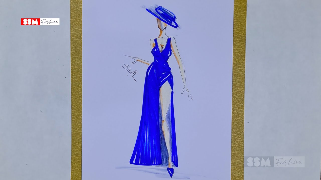SSM Fashion 2026: Blue Evening Gown & Hat Ensemble | Western Runway Elegance for USA & Europe